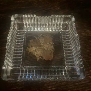 Vintage Lucite Pressed Flower Trinket Dish/Glass Square Ashtray 4x4